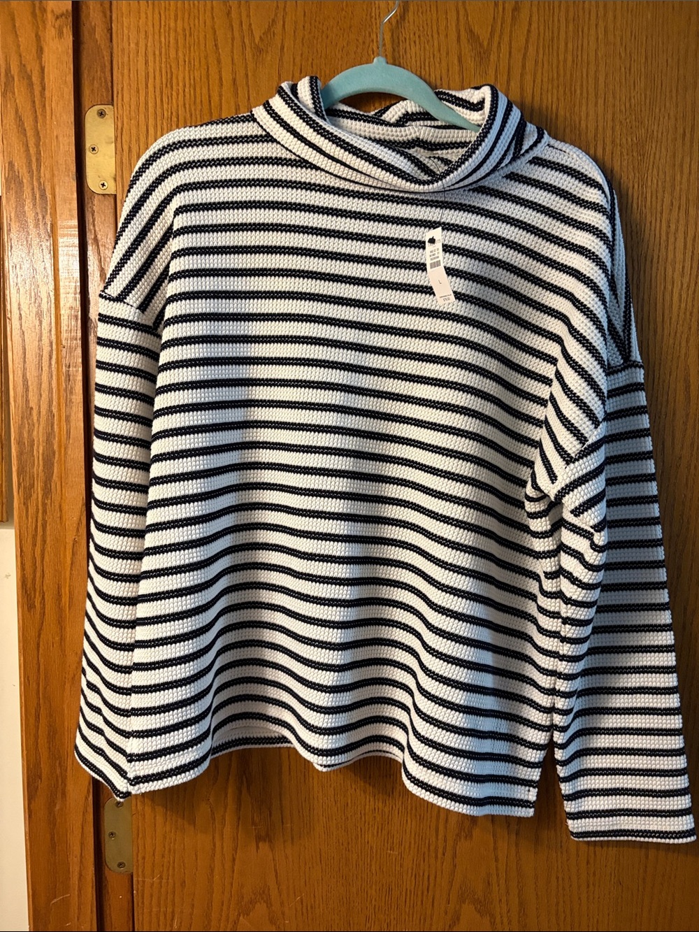 Talbots Navy and White Striped Knit Top